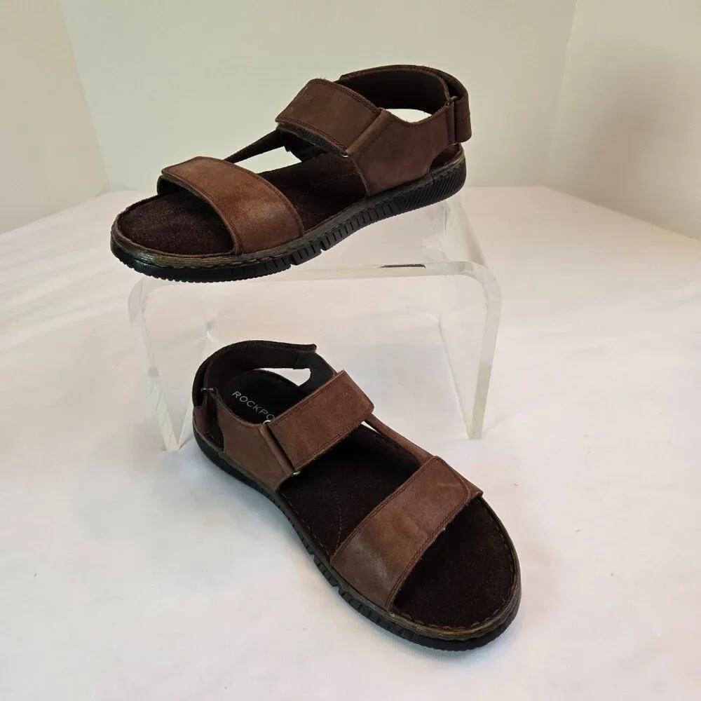 ROCKPORT Men's Jhett Sandals Sz: 8.5 Dark Brown Nubuck